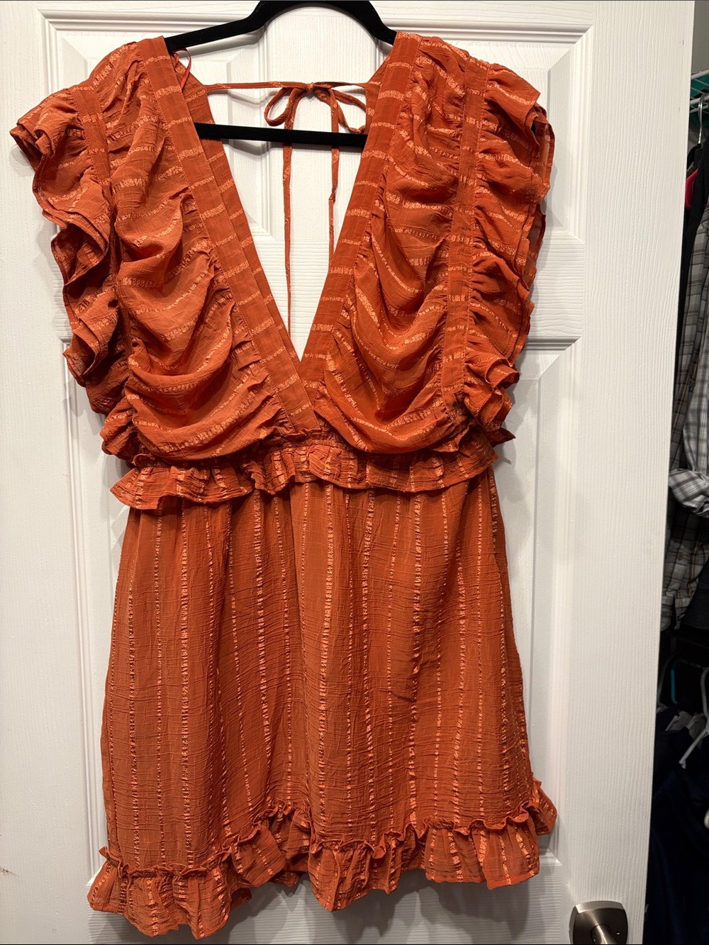 FAVLUX Rust Orange Ruffle Mini Dress
